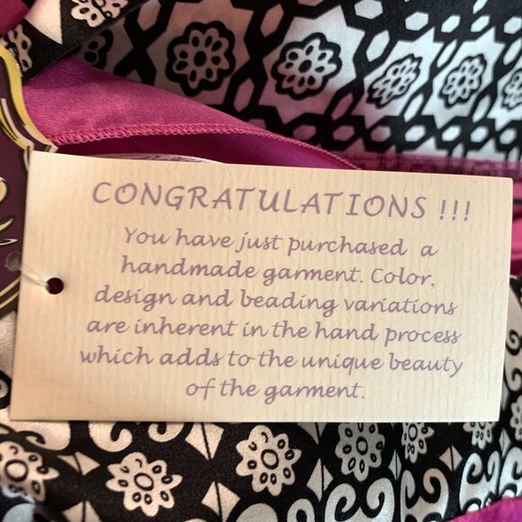 Hale Bob size Small Pink Silk Empire Waist Dress w/Black & White Pattern NWT - Picture 4 of 13